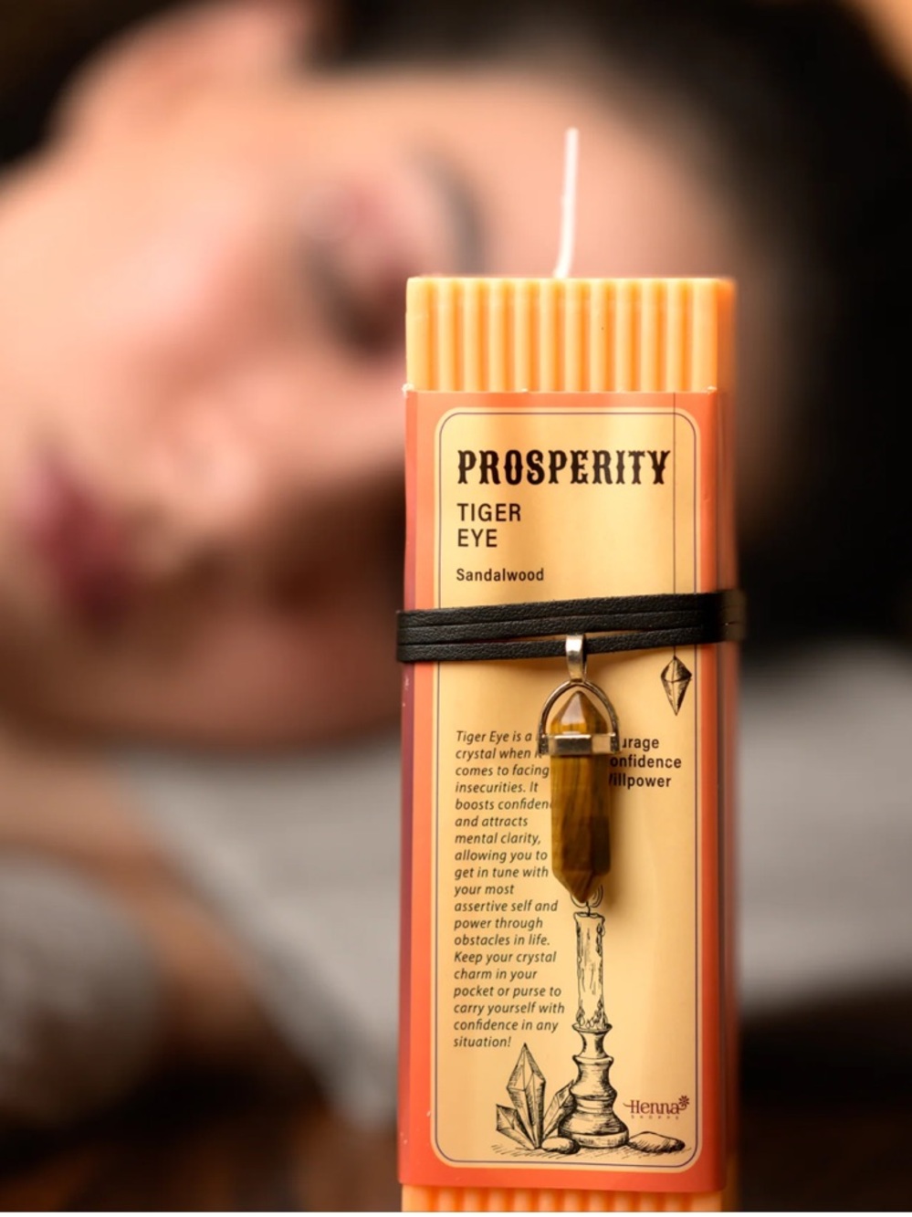 Prosperity Tiger Eye Sandalwood Candle - Orange